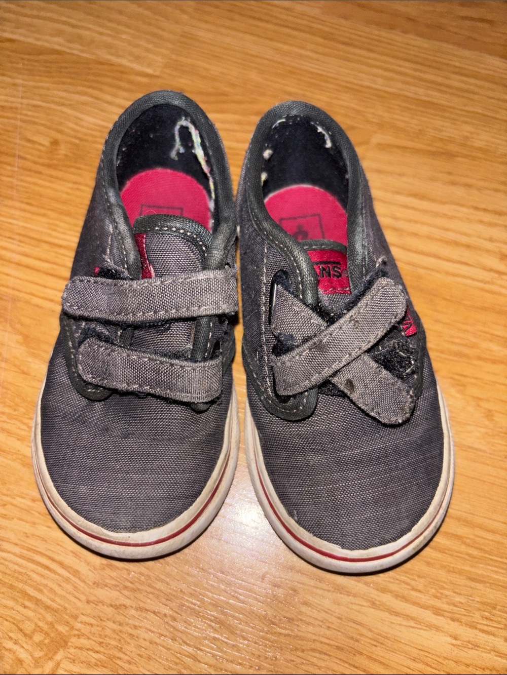 Vans Toddler Black Canvas Velcro Sneakers with red Inners